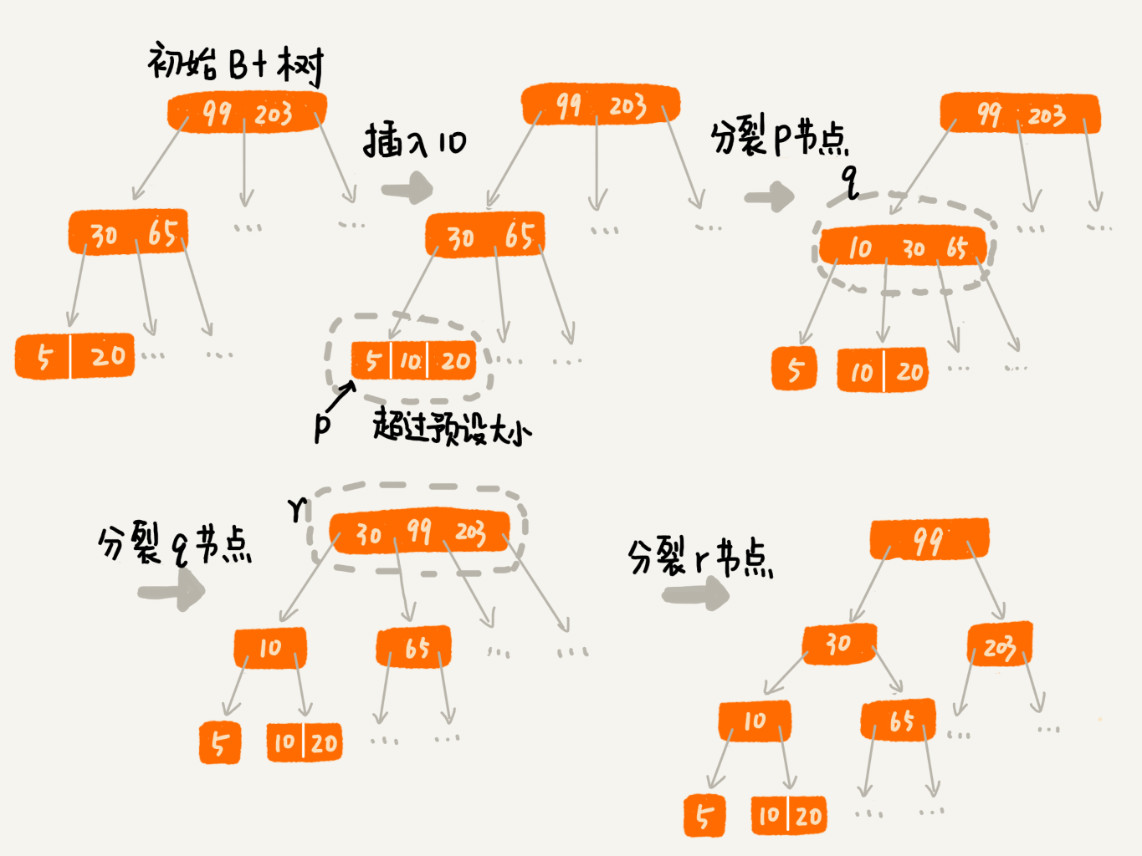 B+树节点分裂示例